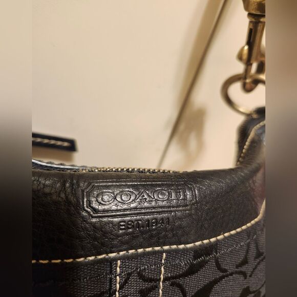 Coach Signature "CC" Logo Canvas w/Black Leather Trim Shoulder Bag Ret.$339 - Picture 9 of 14